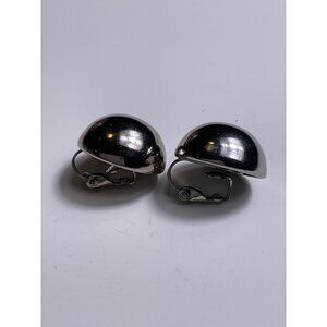 Vintage Silver Tone Clip On Dome Earrings Retro Style